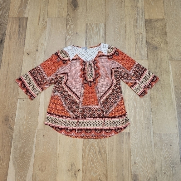 Figueroa & Flower Boho Floral Balloon Sleeve Mixed Print Peasant blouse size 1X - Picture 2 of 7